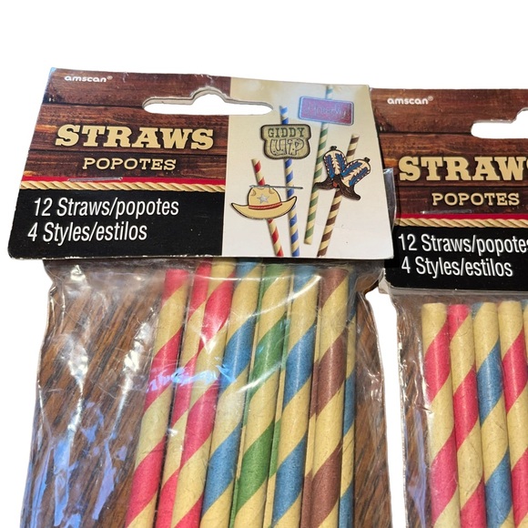 PAPER STRAWS COWBOY THEME 3 PACKS OF 12 Novelty Straws Vintage Look 36 Total - Picture 4 of 4